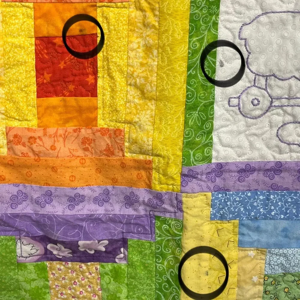 Handmade Vintage Patchwork Kids Baby Quilt Colorful Balloons Duck Sheep Rabbit